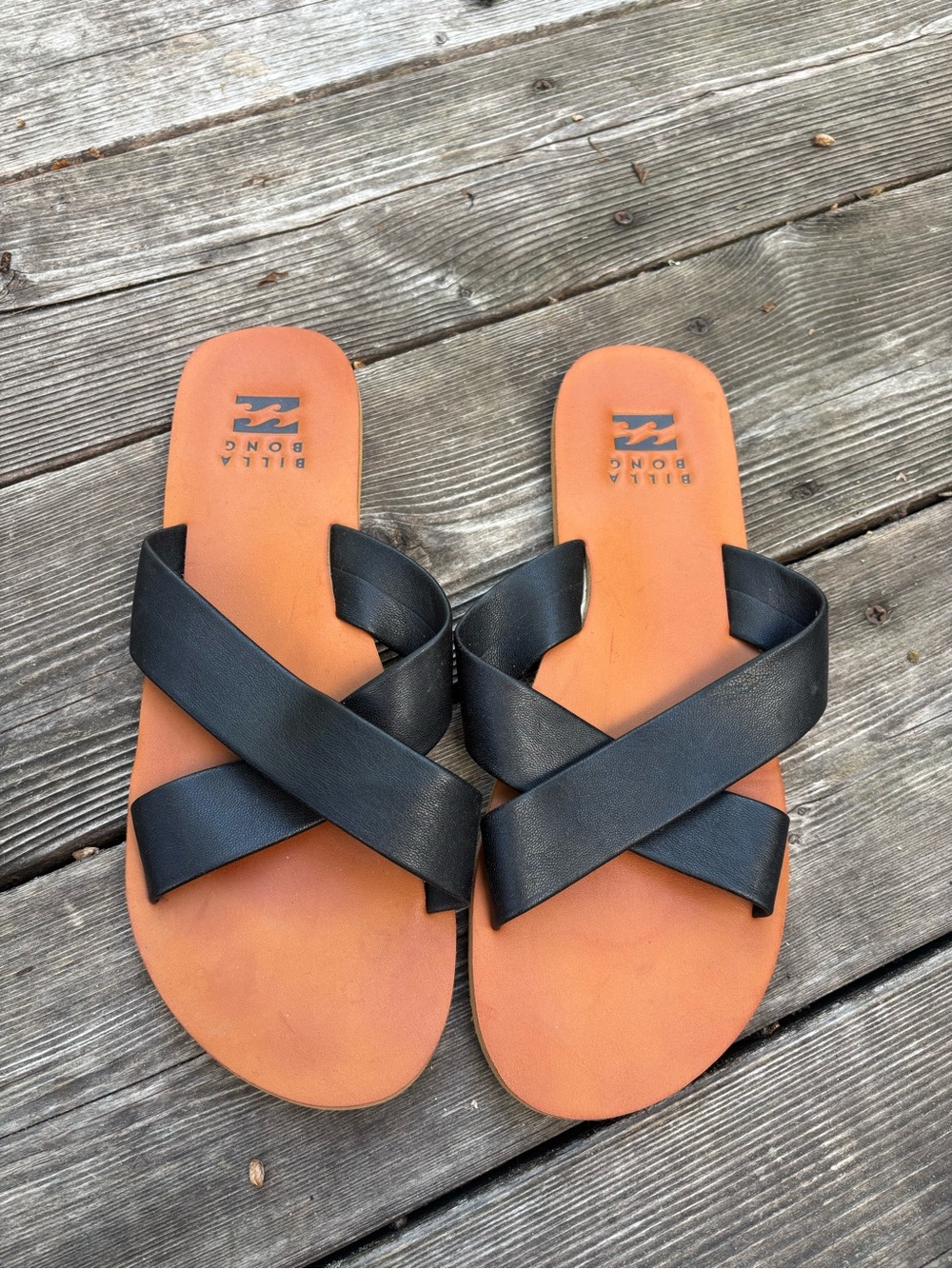 Billabong Women’s Black Crisscross Strap Sandals with Tan Footbed